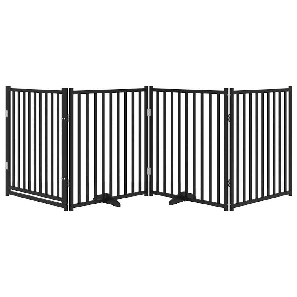 Poartă câini pliabilă cu ușă 4 panouri negru, 320 cm, lemn brad GartenMobel Dekor