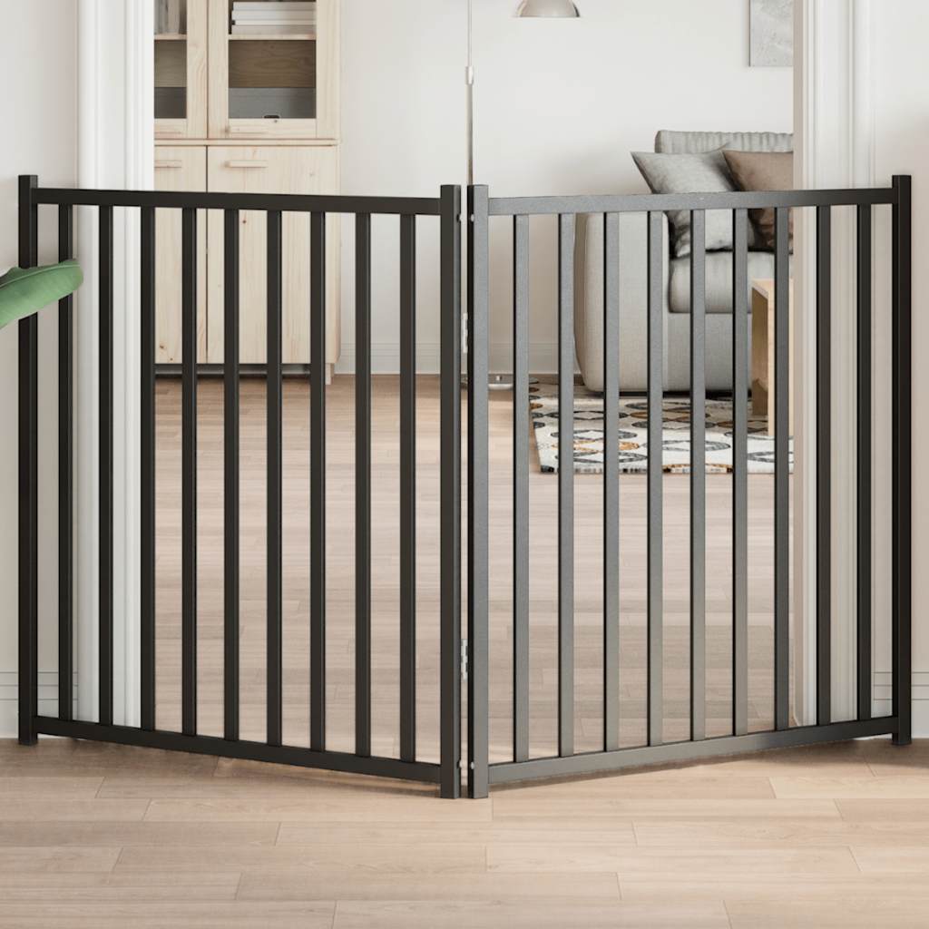 Poartă pentru câini pliabilă 2 panouri negru, 160 cm, lemn brad GartenMobel Dekor