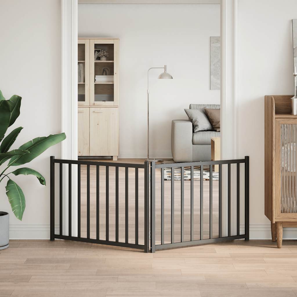 Poartă pentru câini pliabilă 2 panouri negru, 160 cm, lemn brad GartenMobel Dekor