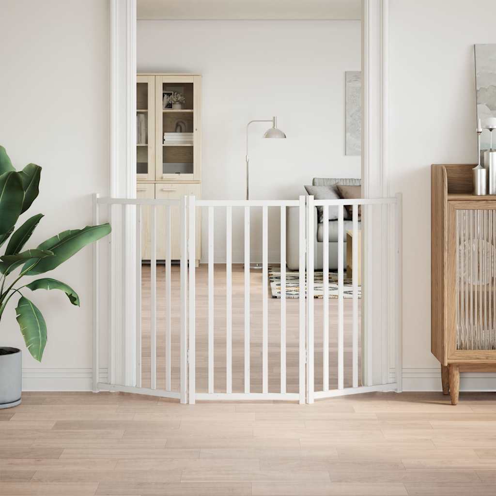 Poartă pentru câini pliabilă 3 panouri, alb, 150 cm, lemn brad GartenMobel Dekor