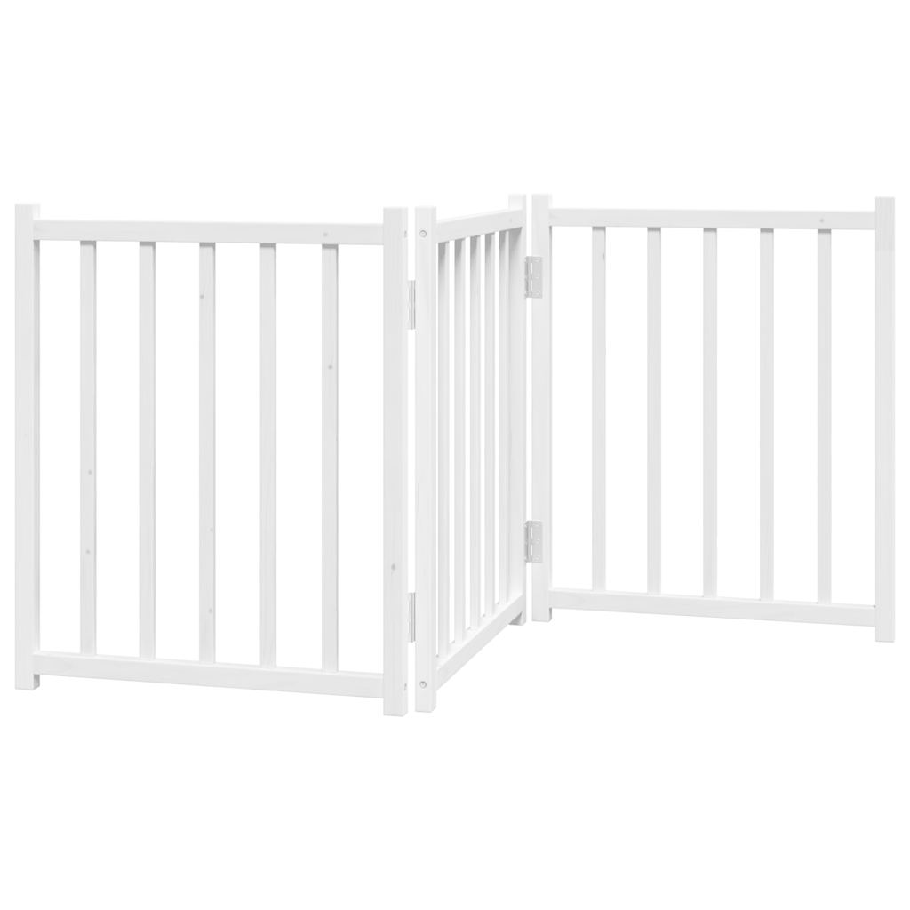 Poartă pentru câini pliabilă 3 panouri, alb, 150 cm, lemn brad GartenMobel Dekor