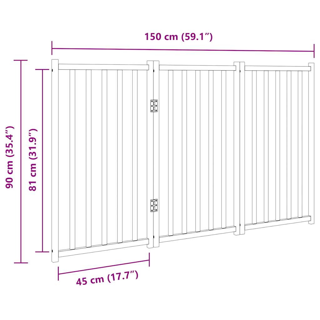 Poartă pentru câini pliabilă 3 panouri, alb, 150 cm, lemn brad GartenMobel Dekor