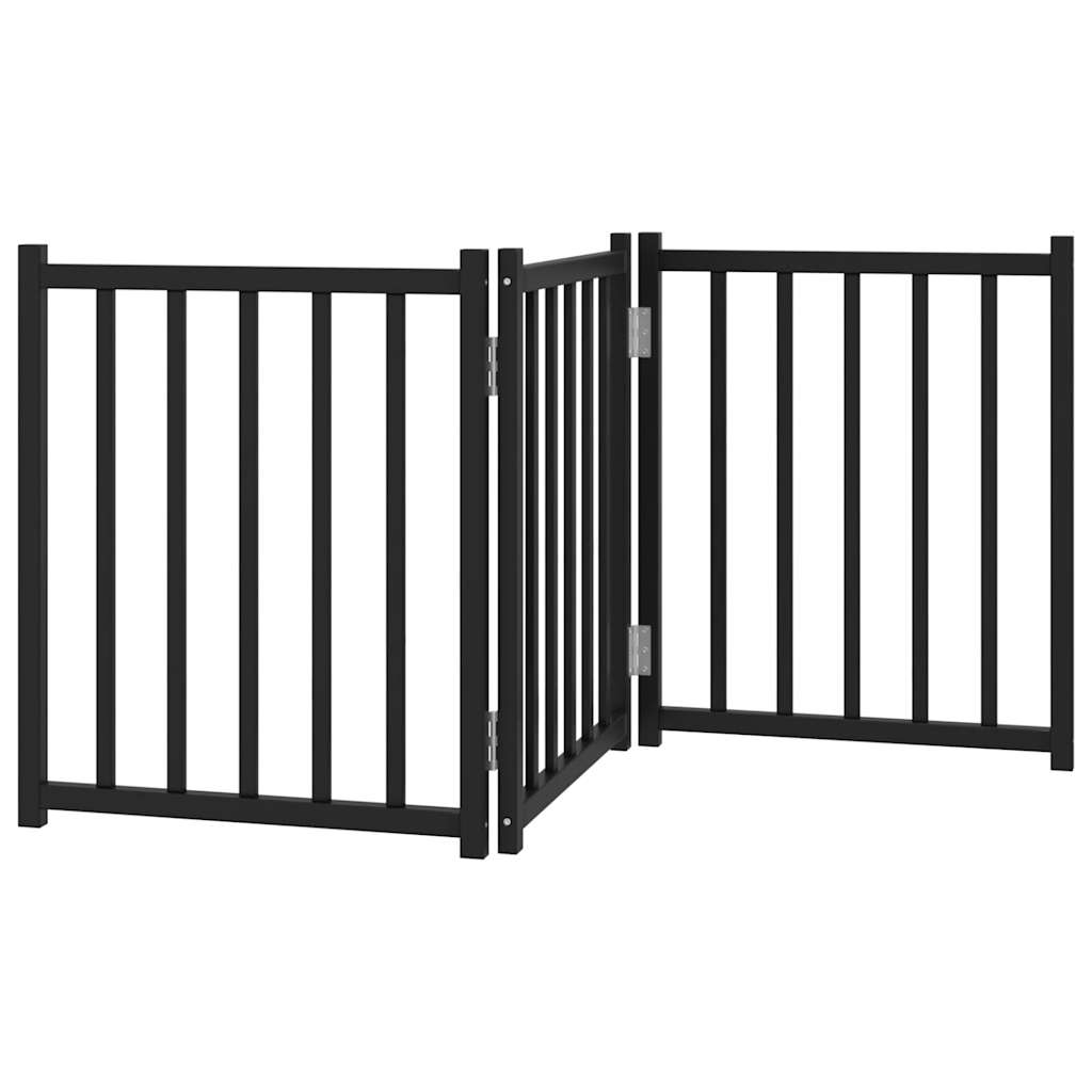 Poartă pentru câini pliabilă 3 panouri negru, 150 cm, lemn brad GartenMobel Dekor