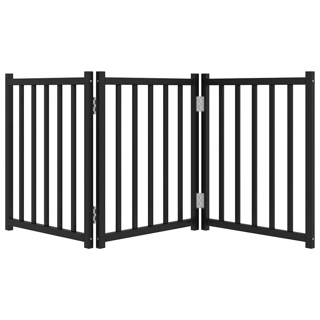Poartă pentru câini pliabilă 3 panouri negru, 150 cm, lemn brad GartenMobel Dekor