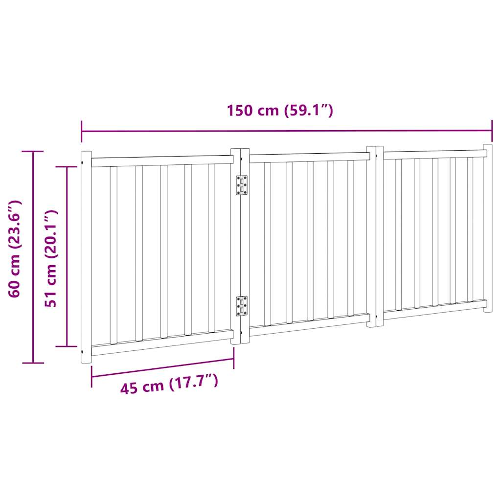 Poartă pentru câini pliabilă 3 panouri negru, 150 cm, lemn brad GartenMobel Dekor