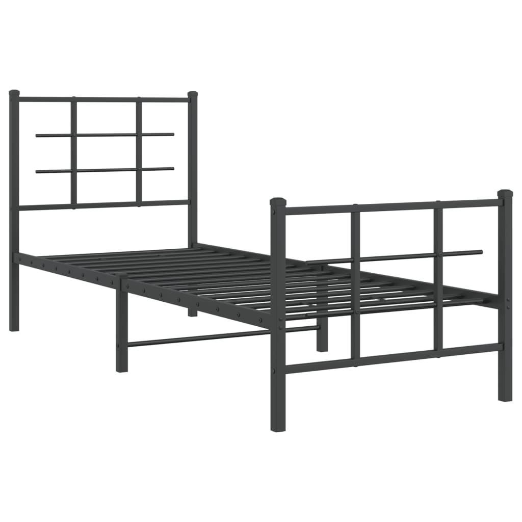 Cadru pat metalic cu tăblii de cap/picioare, negru, 75x190 cm GartenMobel Dekor