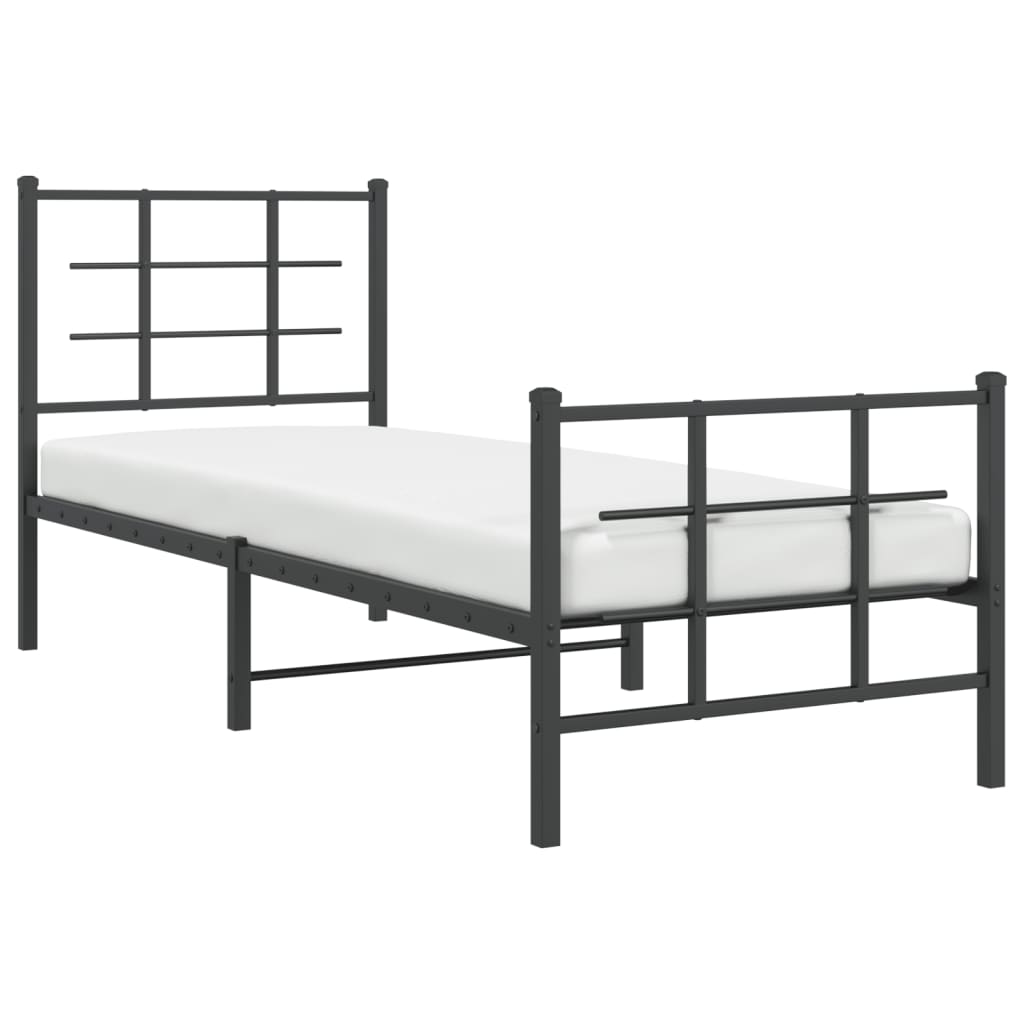 Cadru pat metalic cu tăblii de cap/picioare, negru, 75x190 cm GartenMobel Dekor
