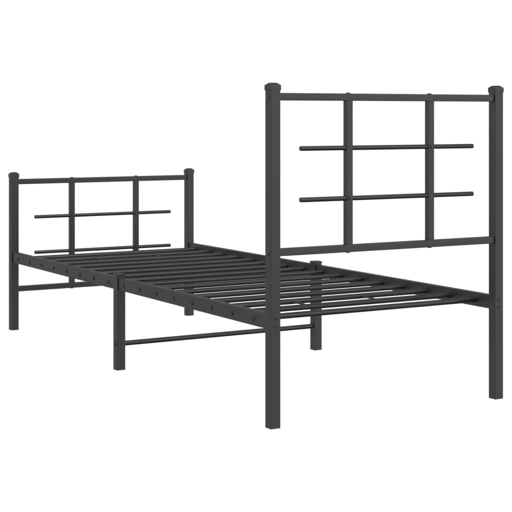 Cadru pat metalic cu tăblii de cap/picioare, negru, 75x190 cm GartenMobel Dekor