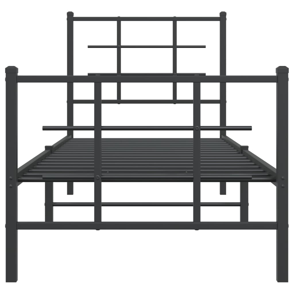 Cadru pat metalic cu tăblii de cap/picioare, negru, 75x190 cm GartenMobel Dekor