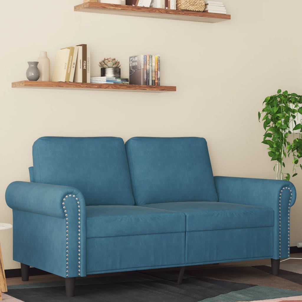 Canapea cu 2 locuri, albastru, 120 cm, catifea GartenMobel Dekor