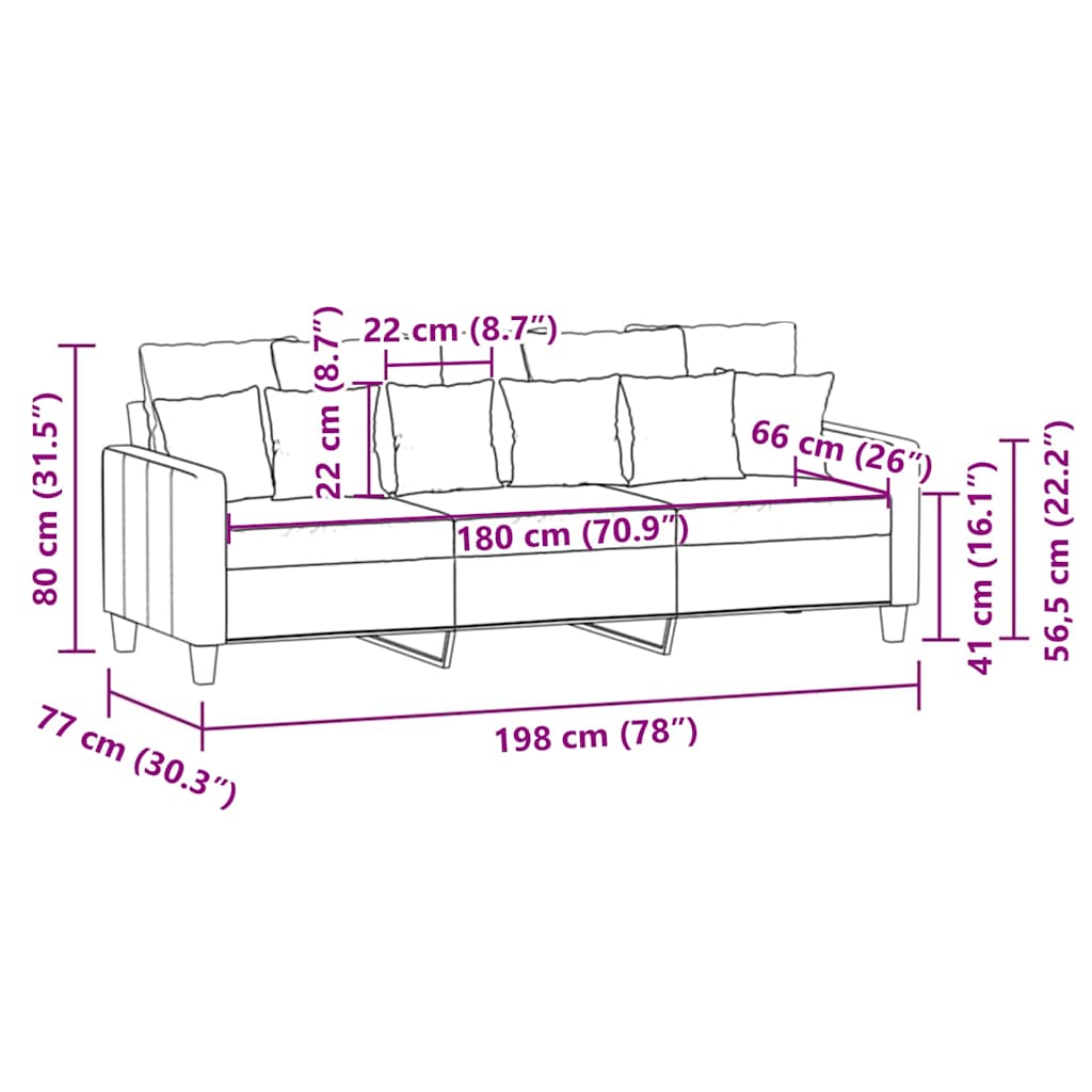 Canapea cu 3 locuri, taupe, 180 cm, material textil GartenMobel Dekor