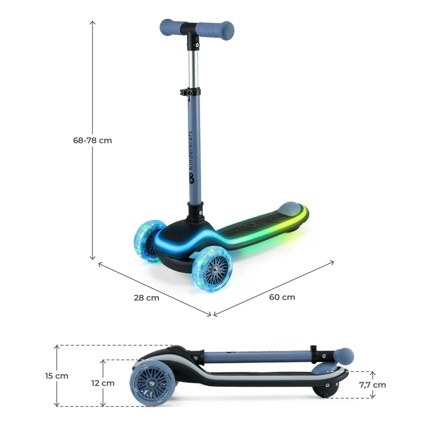 TROTINETA CU LUMINI KINDERKRAFT RAKET, BLUE SuperHeroes ToysZone