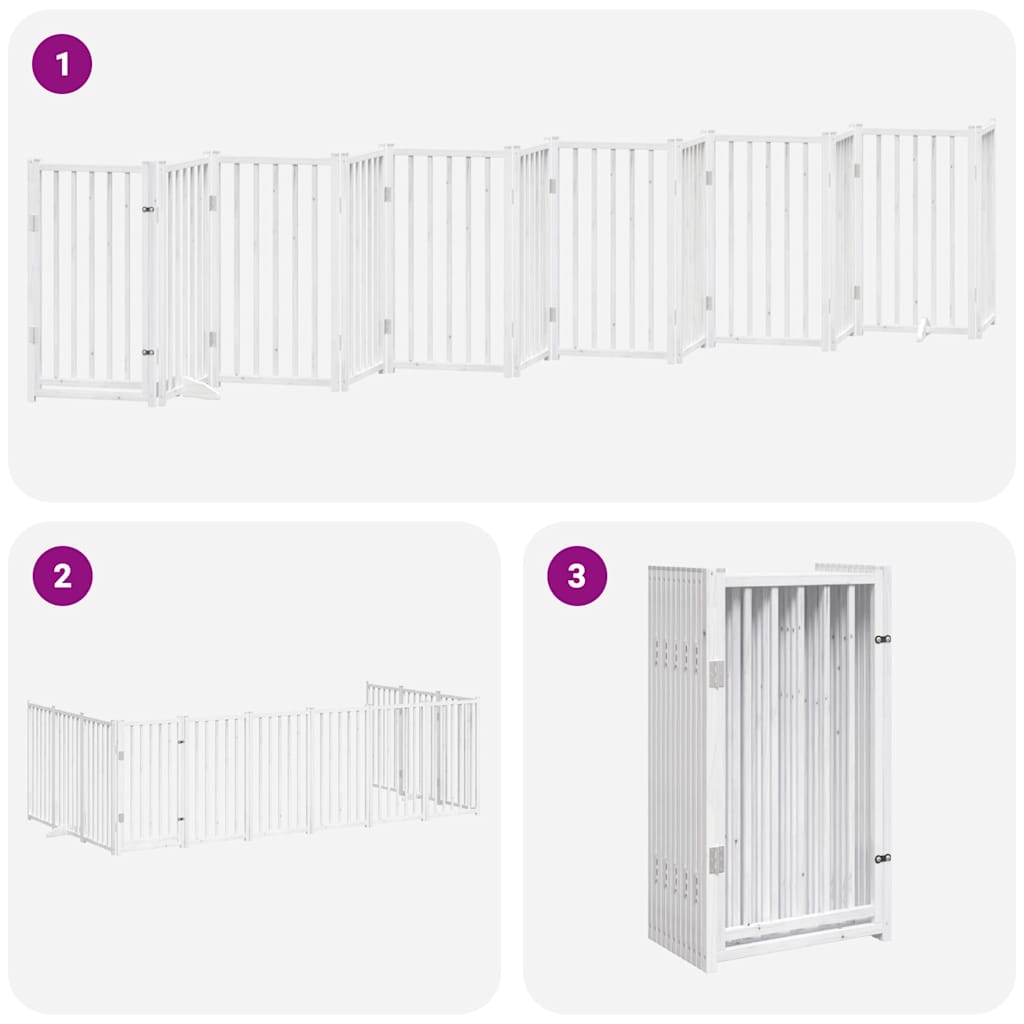 Poartă câini pliabilă cu ușă 12 panouri, alb, 600 cm, lemn plop GartenMobel Dekor