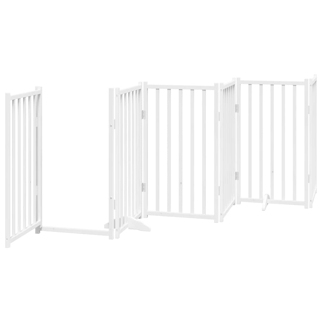 Poartă câini pliabilă cu ușă 12 panouri, alb, 600 cm, lemn plop GartenMobel Dekor