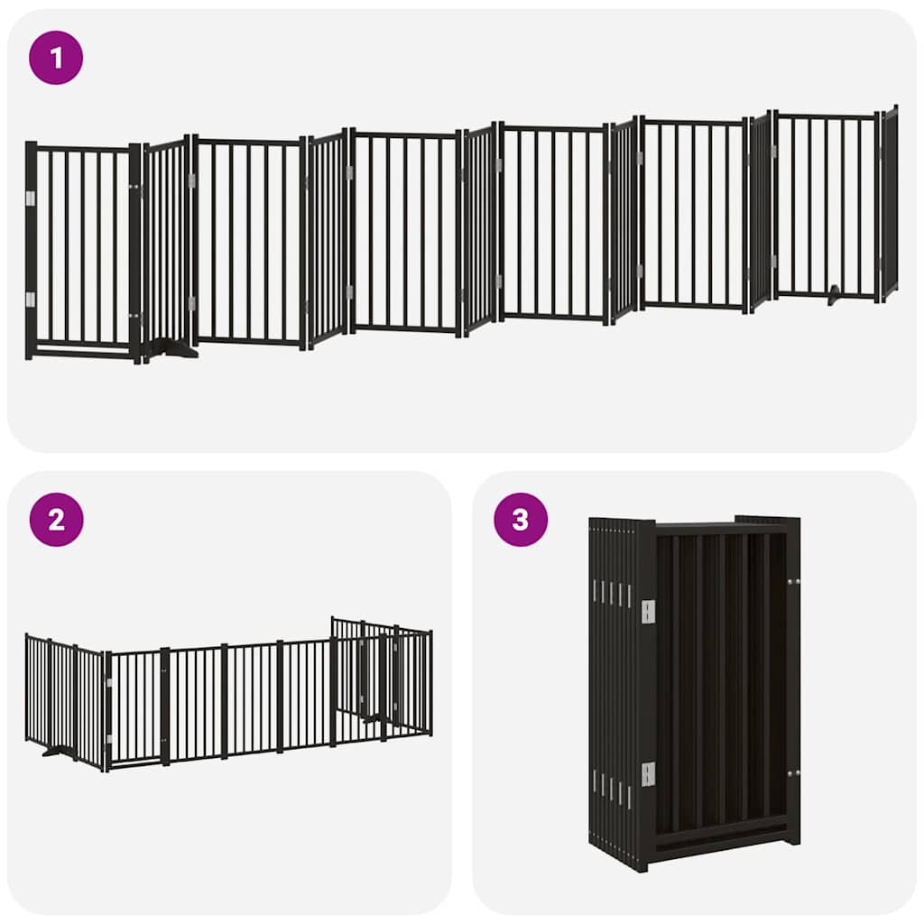 Poartă câini pliabilă cu ușă 12 panouri negru 600 cm, lemn plop GartenMobel Dekor