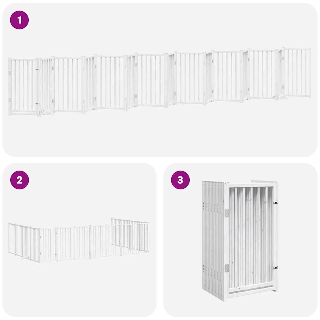 Poartă câini pliabilă cu ușă 15 panouri, alb, 750 cm, lemn plop GartenMobel Dekor