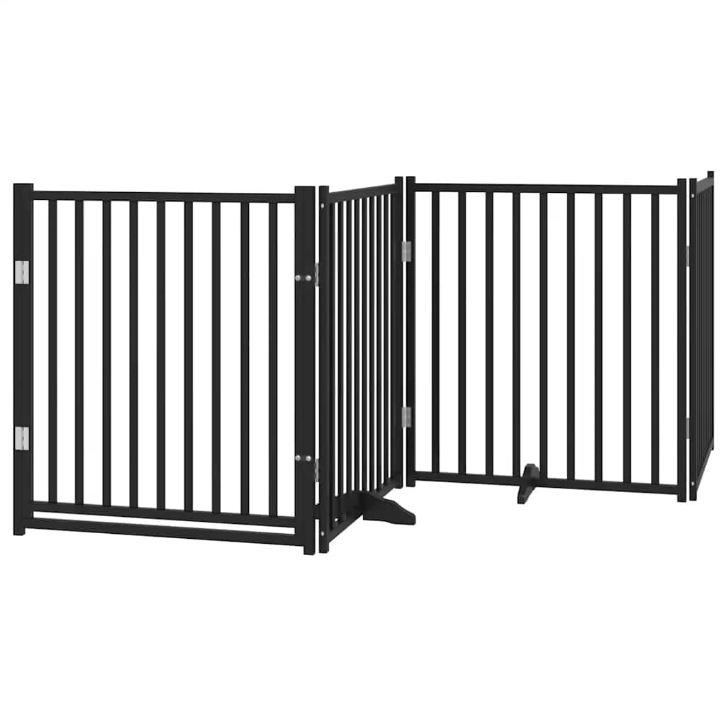 Poartă câini pliabilă cu ușă 6 panouri negru, 480 cm, lemn plop GartenMobel Dekor