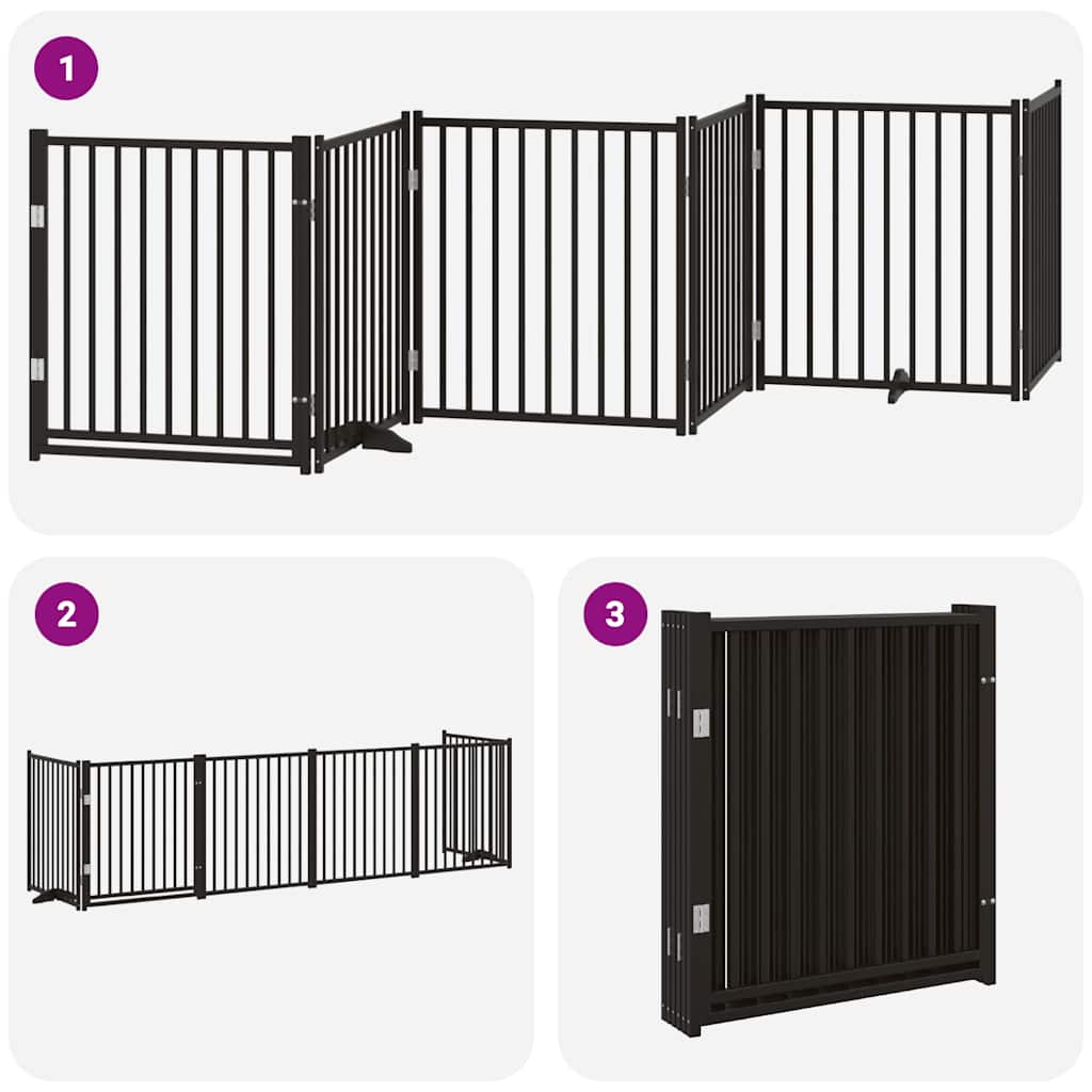 Poartă câini pliabilă cu ușă 6 panouri negru, 480 cm, lemn plop GartenMobel Dekor