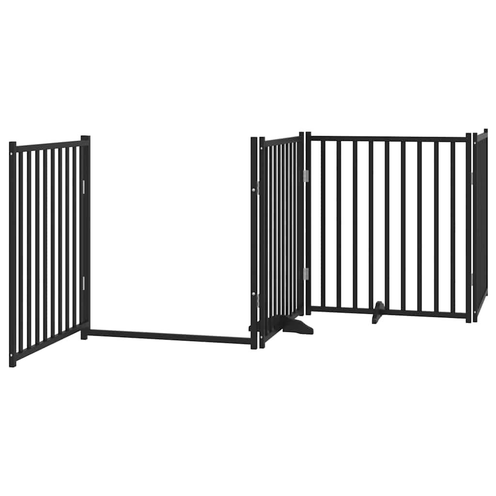 Poartă câini pliabilă cu ușă 6 panouri negru, 480 cm, lemn plop GartenMobel Dekor