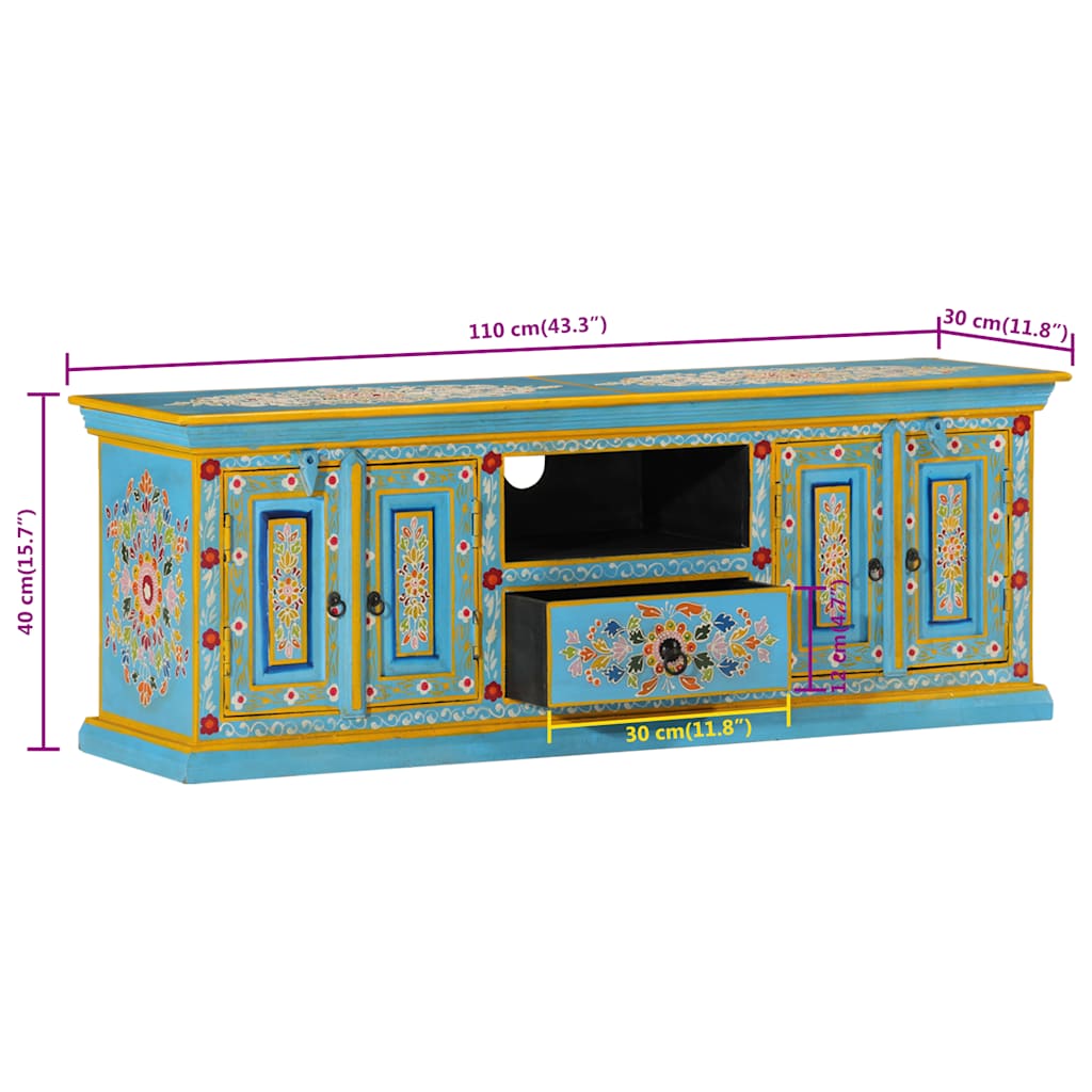 Comodă TV, albastru, 110x30x40 cm, lemn masiv de mango GartenMobel Dekor