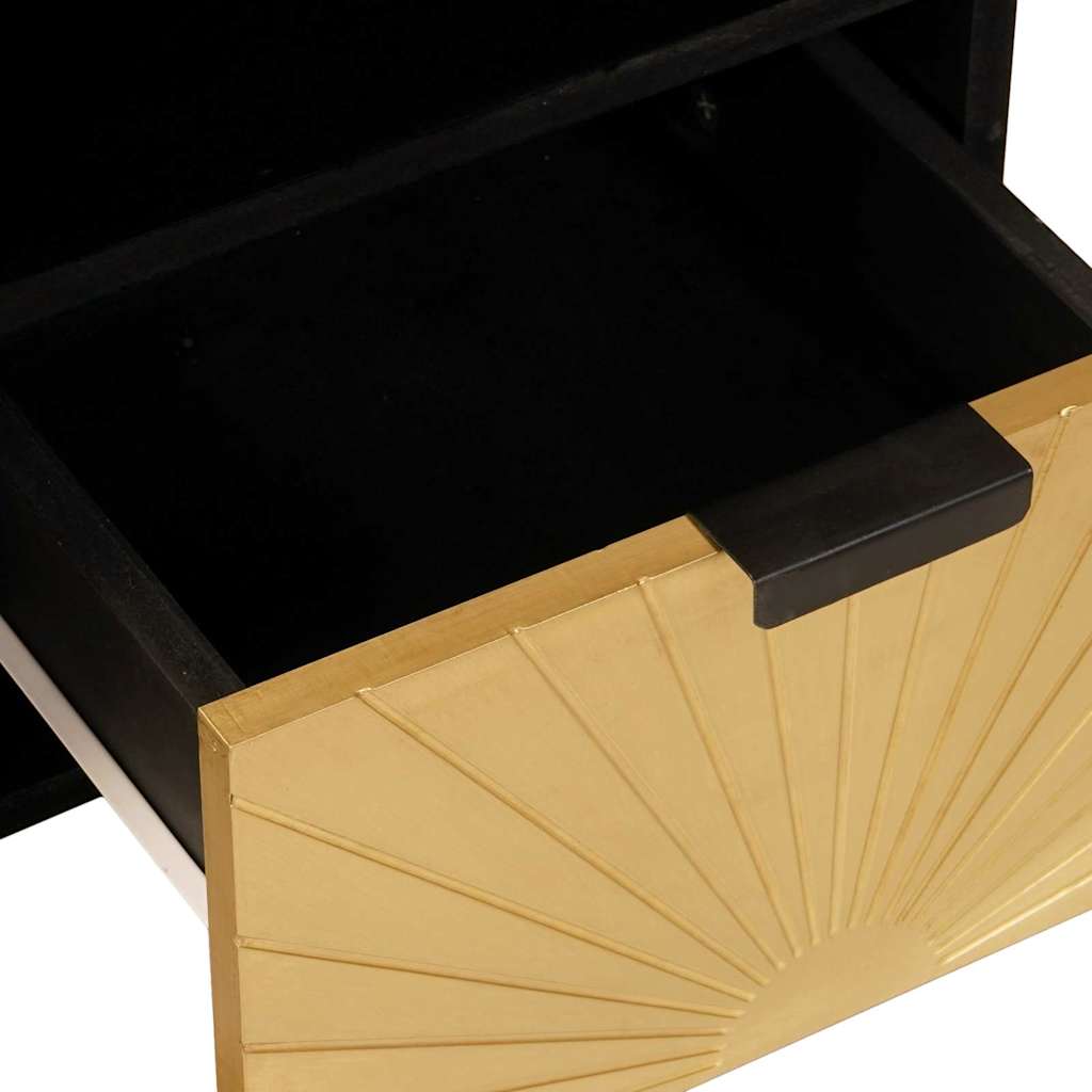 Cabinet TV Negru și Aur 100 x 33 x 46 cm Lemn masiv de mango GartenMobel Dekor