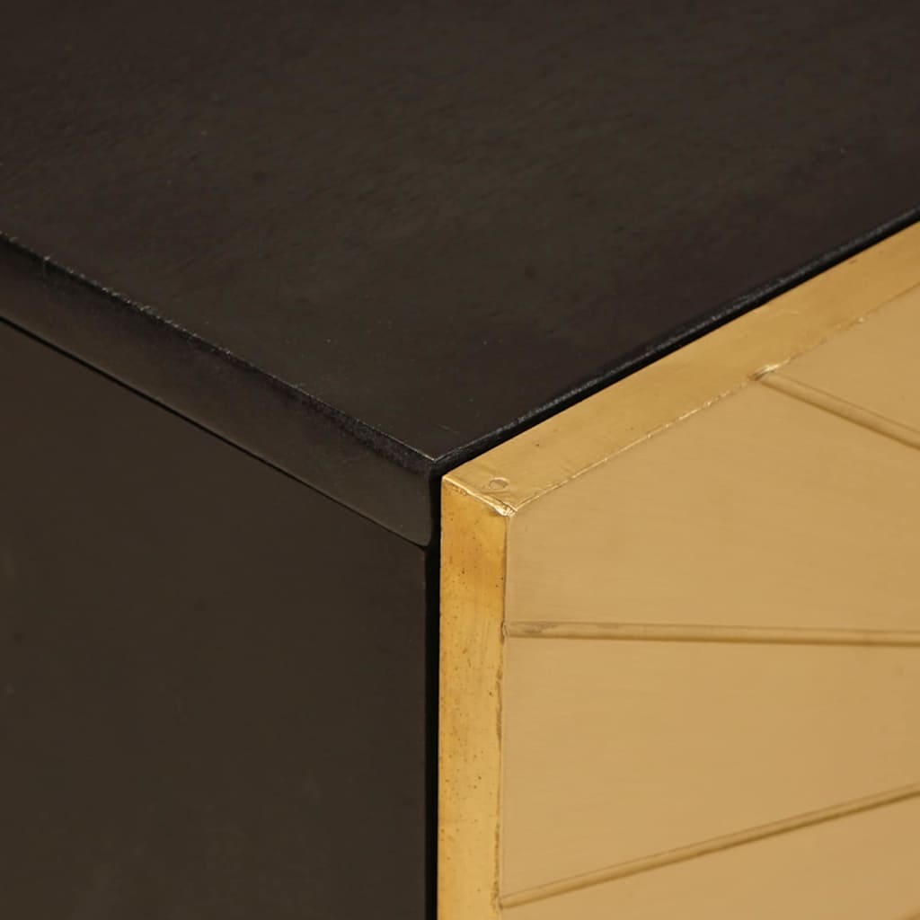 Cabinet TV Negru și Aur 105 x 33 x 46 cm Lemn masiv de mango GartenMobel Dekor
