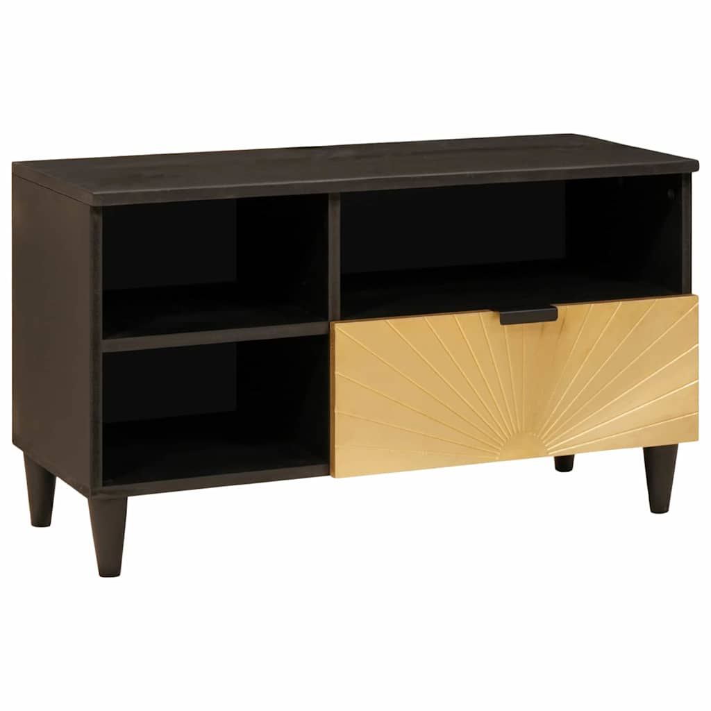 Cabinet TV Negru și Aur 80 x 33 x 46 cm Lemn masiv de mango GartenMobel Dekor