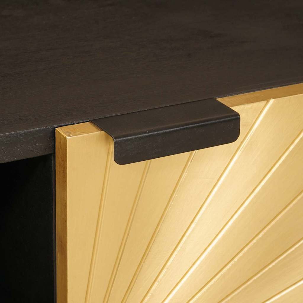 Cabinet TV Negru și Aur 80 x 33 x 46 cm Lemn masiv de mango GartenMobel Dekor