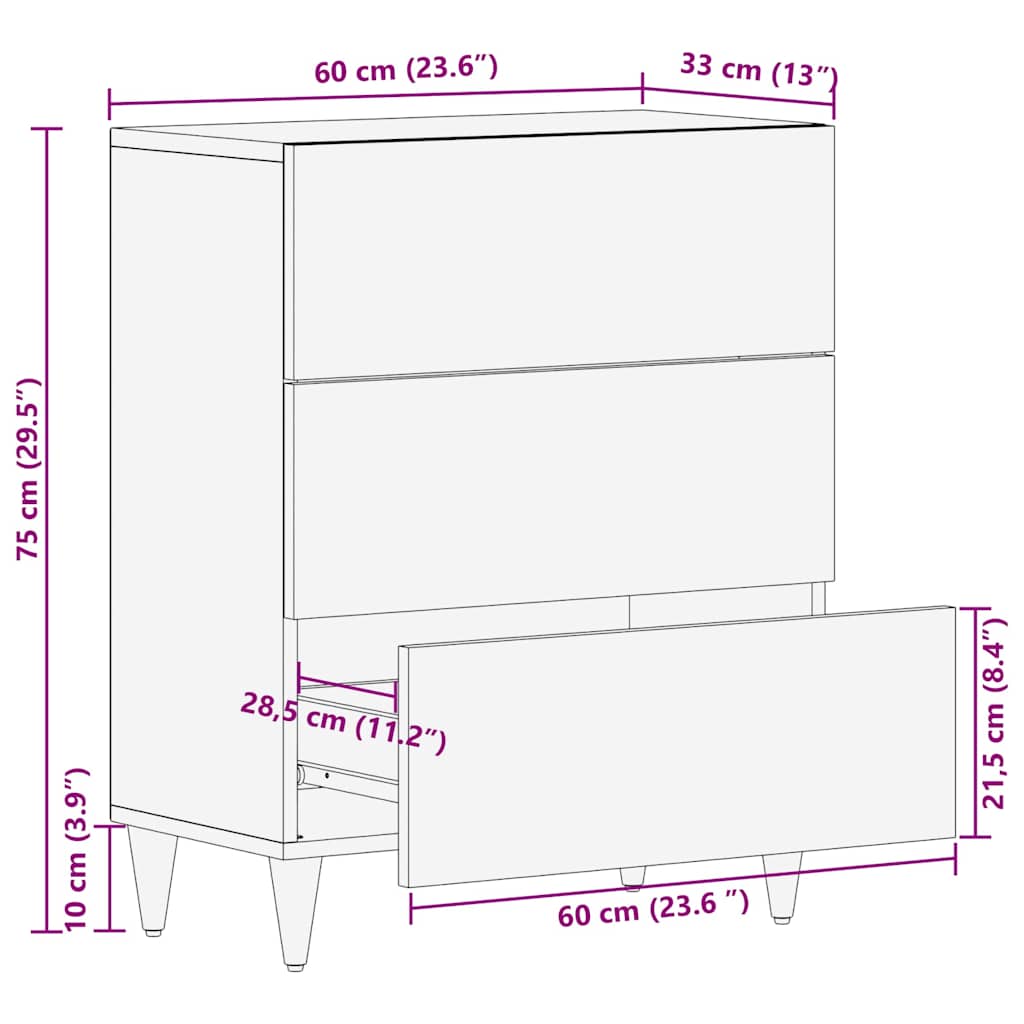 Bufet cu sertar Alb 60 x 33 x 75 cm Lemn masiv de mango GartenMobel Dekor