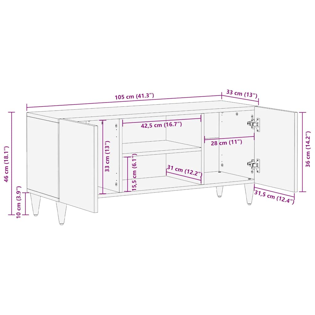 Cabinet TV Maro deschis 105 x 33 x 46 cm Lemn masiv de mango GartenMobel Dekor