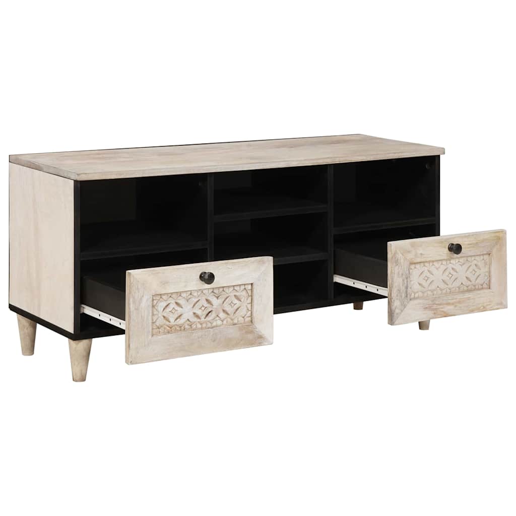 Cabinet TV cu sertar Alb 100 x 33 x 46 cm Lemn masiv de mango GartenMobel Dekor