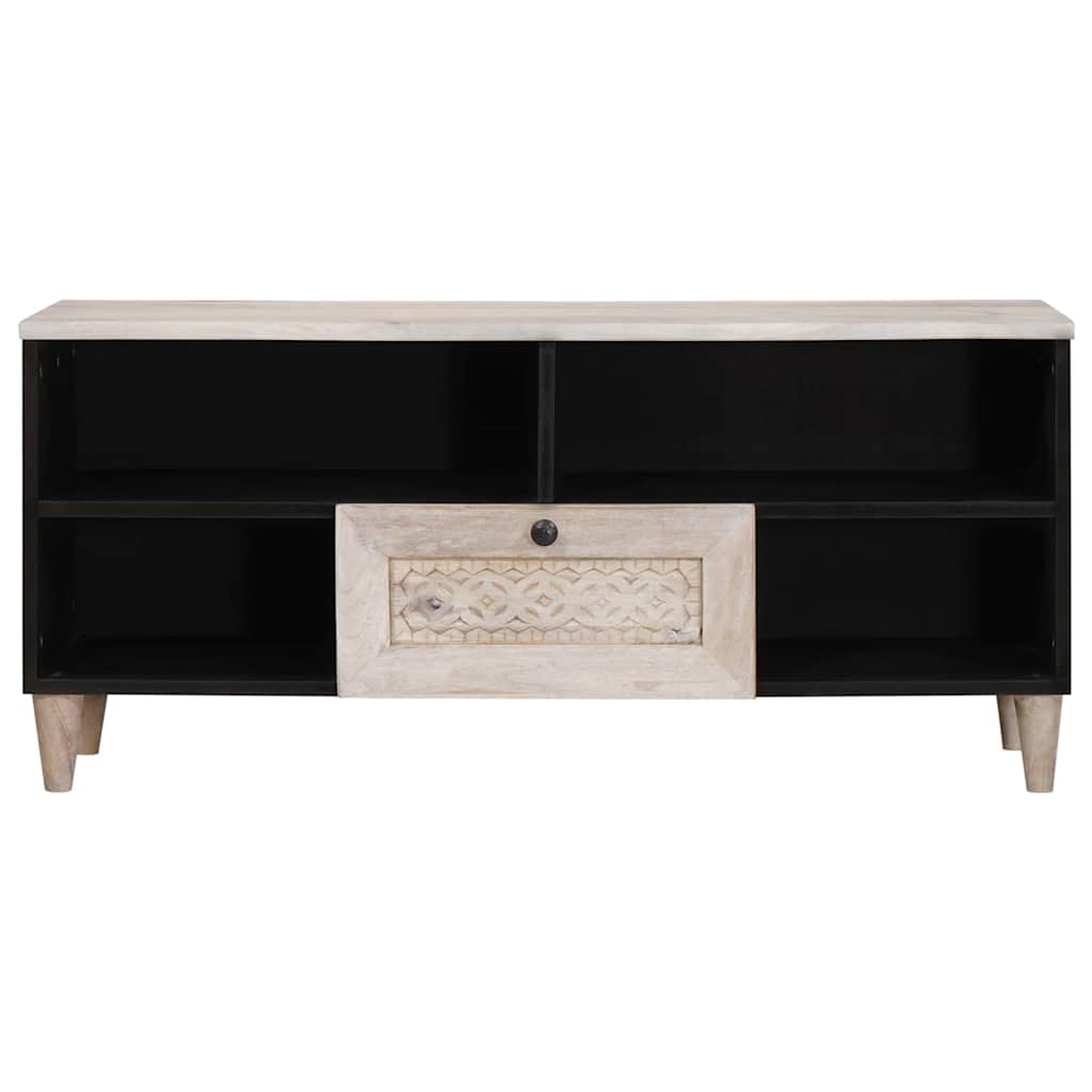 Cabinet TV cu sertar Alb 105 x 33 x 46 cm Lemn masiv de mango GartenMobel Dekor