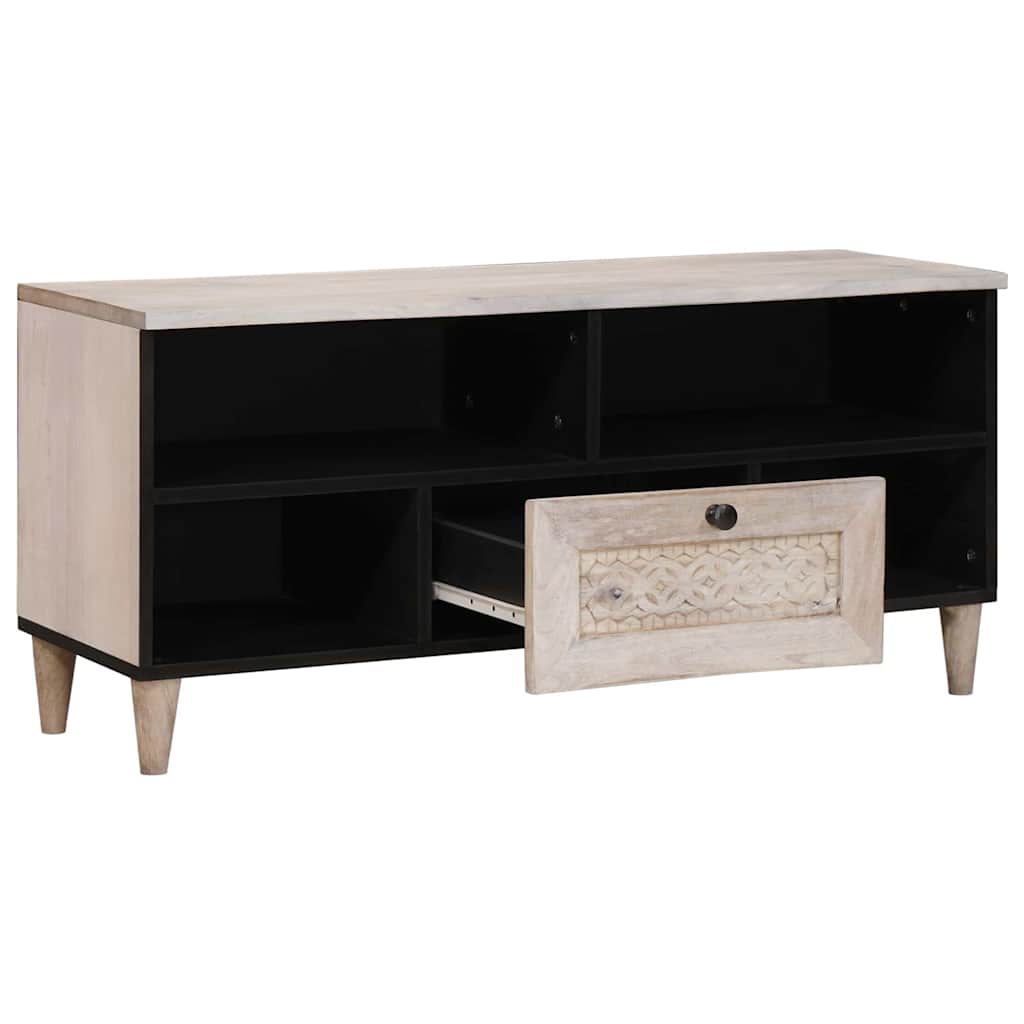 Cabinet TV cu sertar Alb 105 x 33 x 46 cm Lemn masiv de mango GartenMobel Dekor