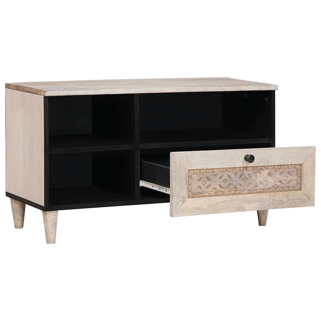 Cabinet TV cu sertar Alb 80 x 33 x 46 cm Lemn masiv de mango GartenMobel Dekor