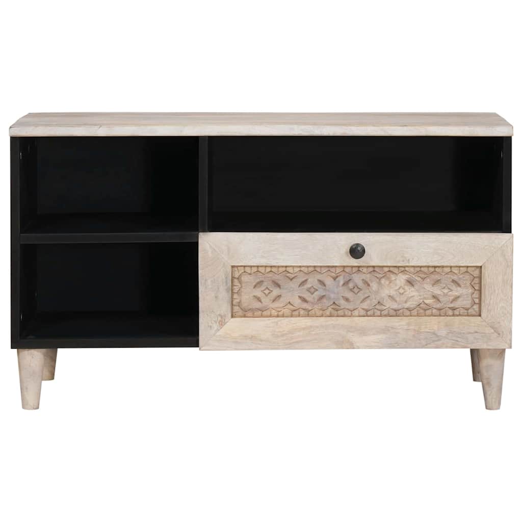 Cabinet TV cu sertar Alb 80 x 33 x 46 cm Lemn masiv de mango GartenMobel Dekor