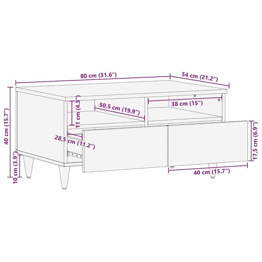 Masă de cafea Maro deschis 80 x 54 x 40 cm Lemn masiv de mango GartenMobel Dekor