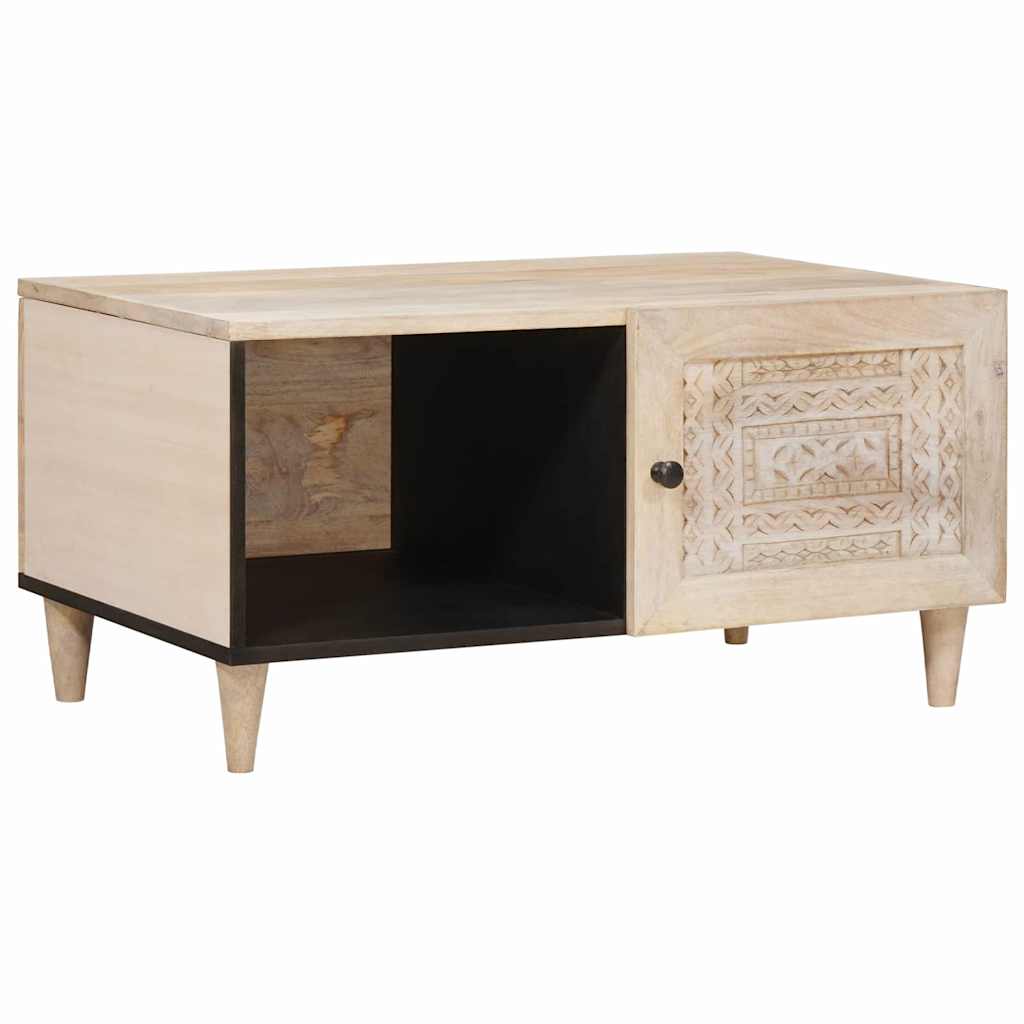 Masă de cafea cu raft Bej 80 x 50 x 40 cm Lemn masiv de mango GartenMobel Dekor
