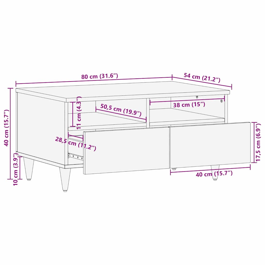 Masă de cafea cu sertar Alb 80 x 54 x 40 cm Lemn masiv de mango GartenMobel Dekor