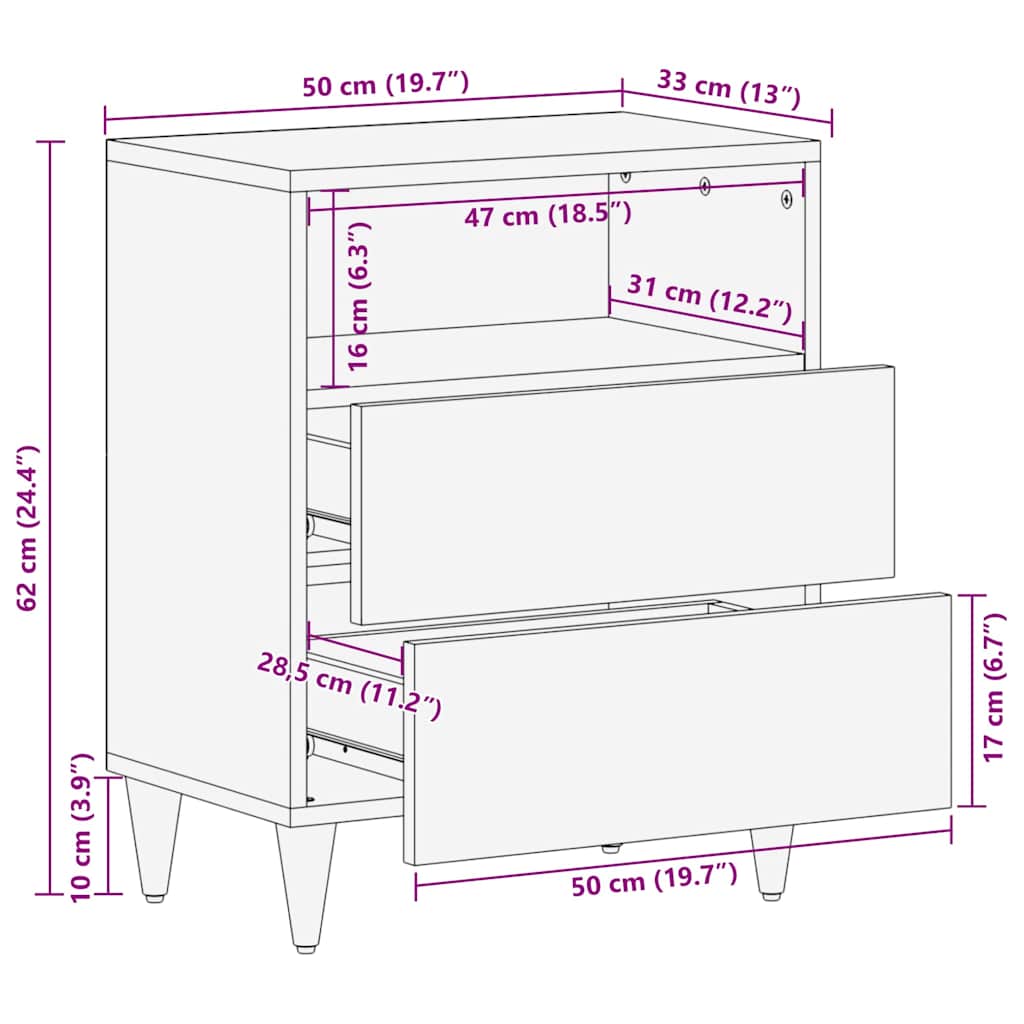 Noptieră Maro deschis 50 x 33 x 60 cm Lemn masiv de mango GartenMobel Dekor