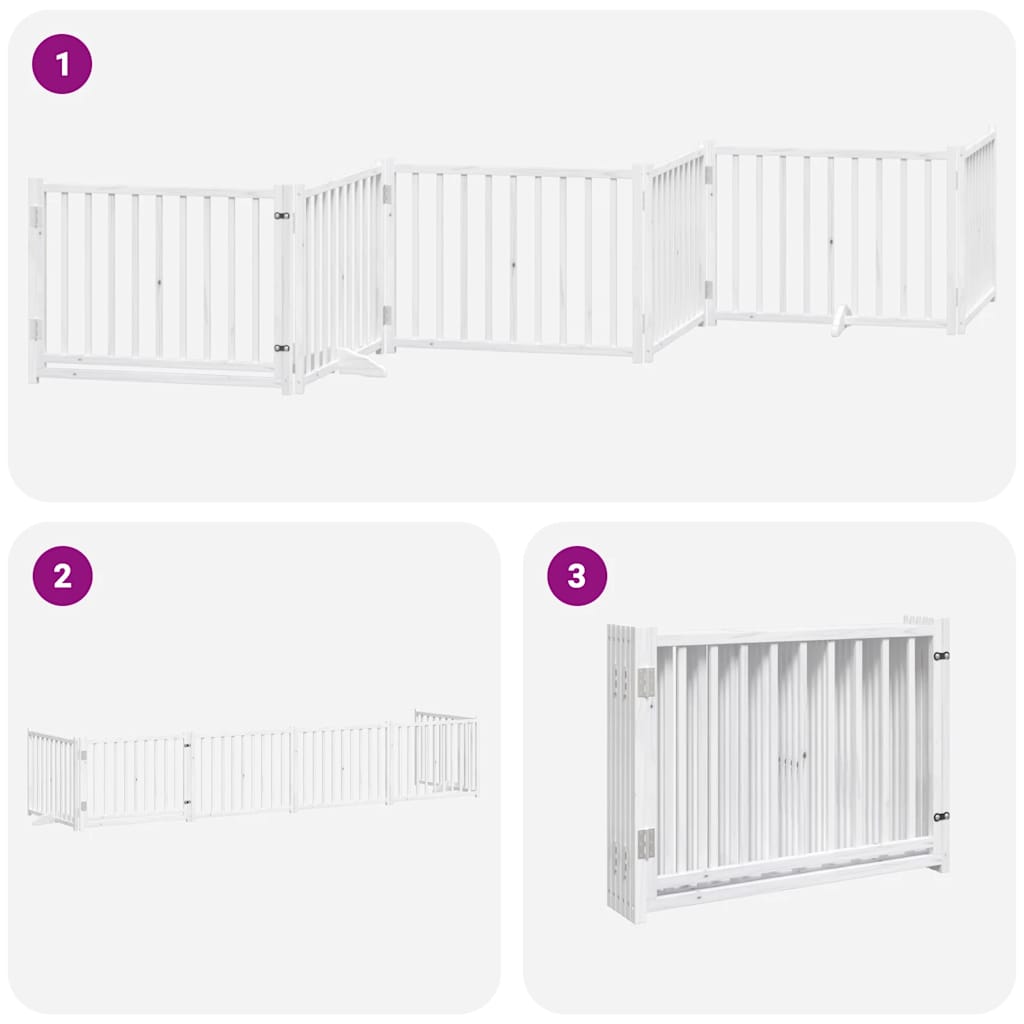 Poartă câini pliabilă cu ușă, 6 panouri, alb, 480 cm, lemn plop GartenMobel Dekor