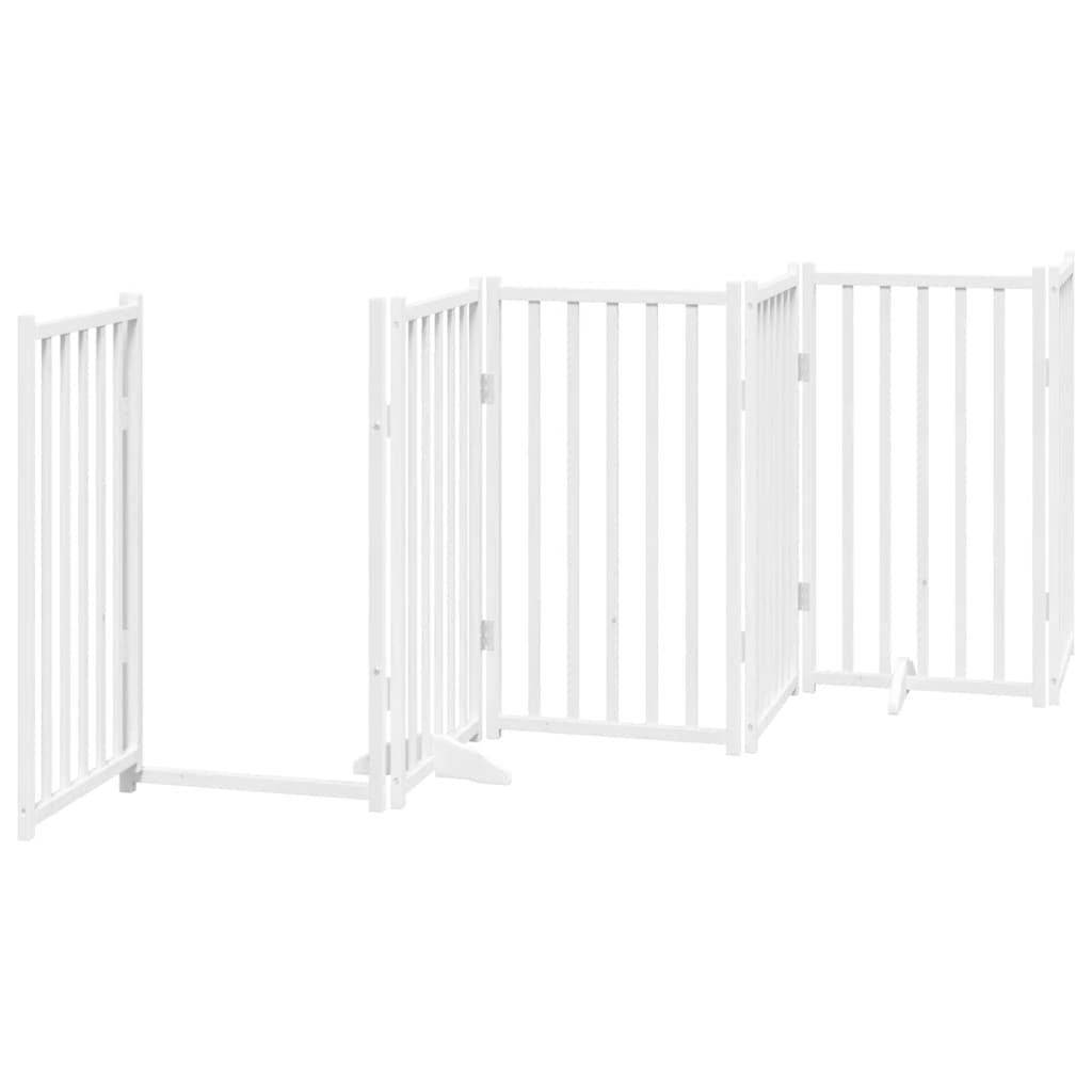Poartă câini pliabilă cu ușă, 9 panouri, alb, 450 cm, lemn plop GartenMobel Dekor