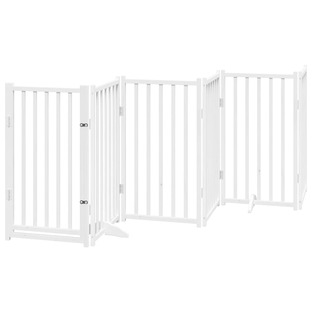 Poartă câini pliabilă cu ușă, 9 panouri, alb, 450 cm, lemn plop GartenMobel Dekor
