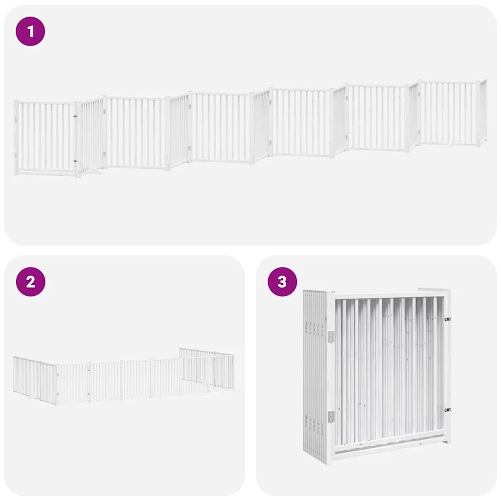 Poartă câini pliabilă cu ușă 12 panouri, alb, 960 cm, lemn plop GartenMobel Dekor