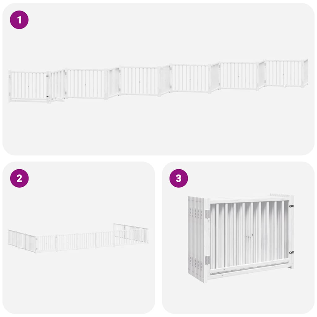 Poartă câini pliabilă cu ușă 12 panouri, alb, 960 cm, lemn plop GartenMobel Dekor