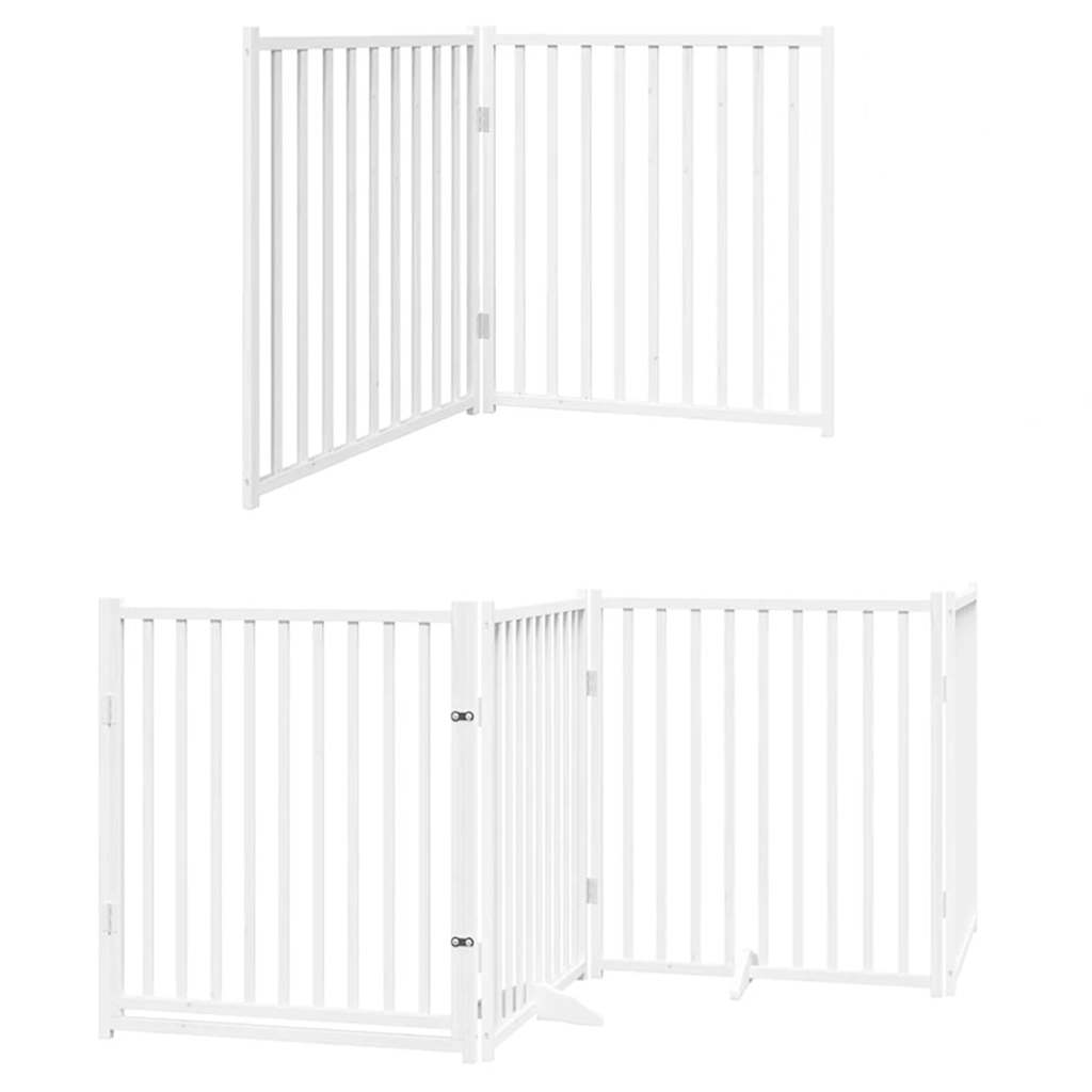 Poartă câini pliabilă cu ușă 12 panouri, alb, 960 cm, lemn plop GartenMobel Dekor