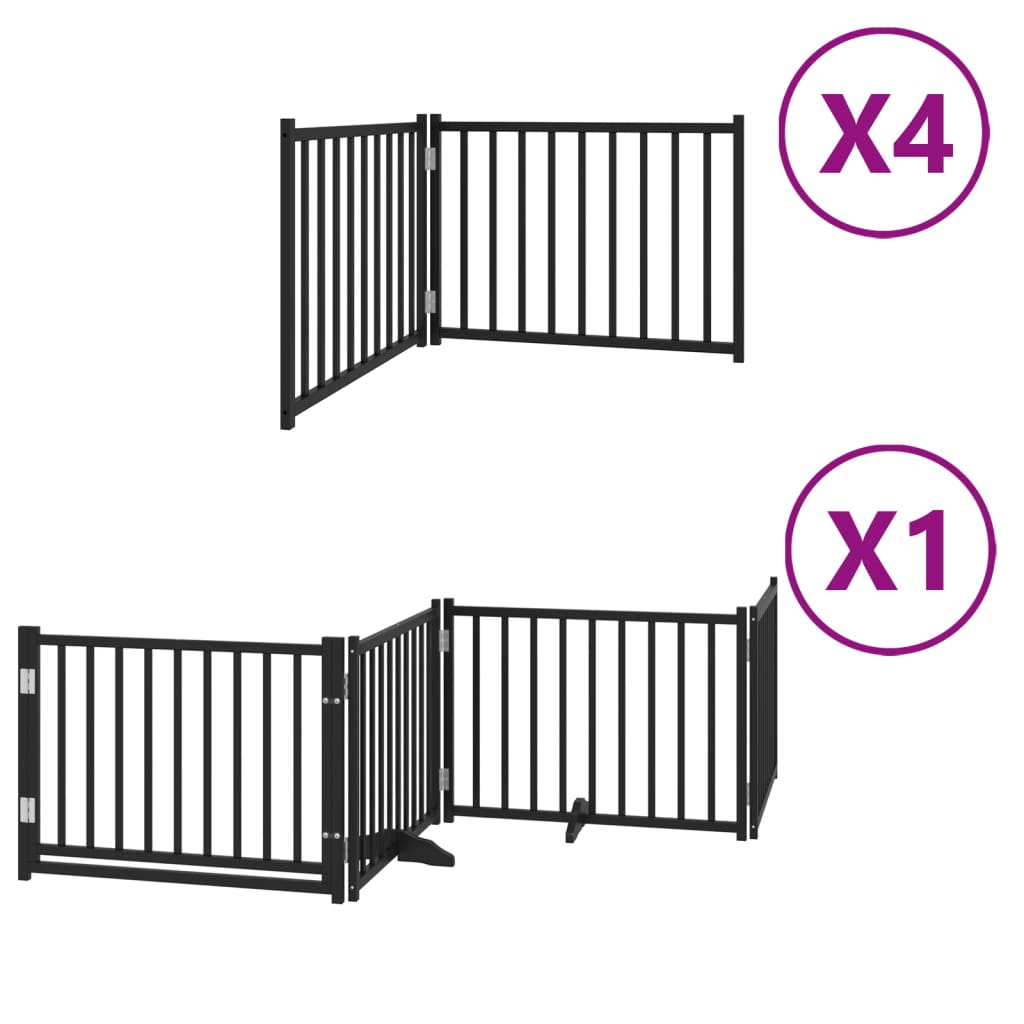 Poartă câini pliabilă cu ușă 12 panouri negru 960 cm, lemn plop GartenMobel Dekor