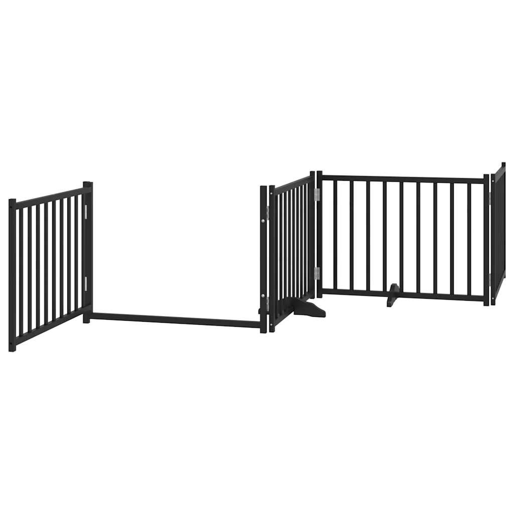 Poartă câini pliabilă cu ușă 12 panouri negru 960 cm, lemn plop GartenMobel Dekor