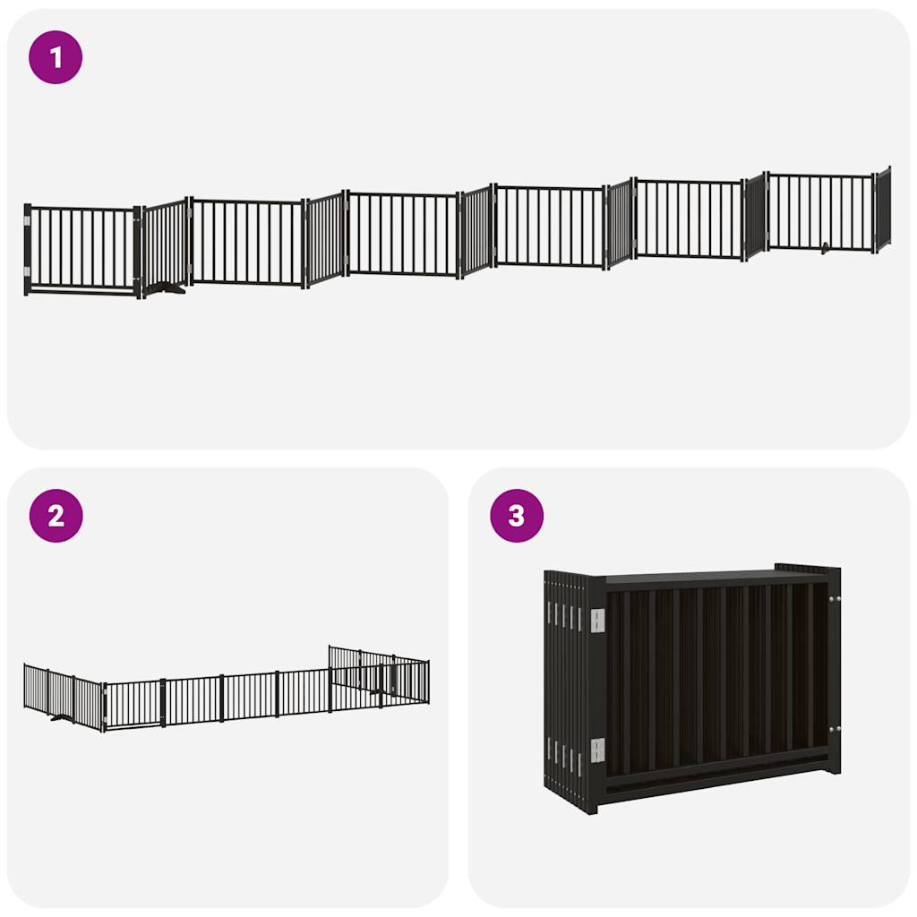 Poartă câini pliabilă cu ușă 12 panouri negru 960 cm, lemn plop GartenMobel Dekor