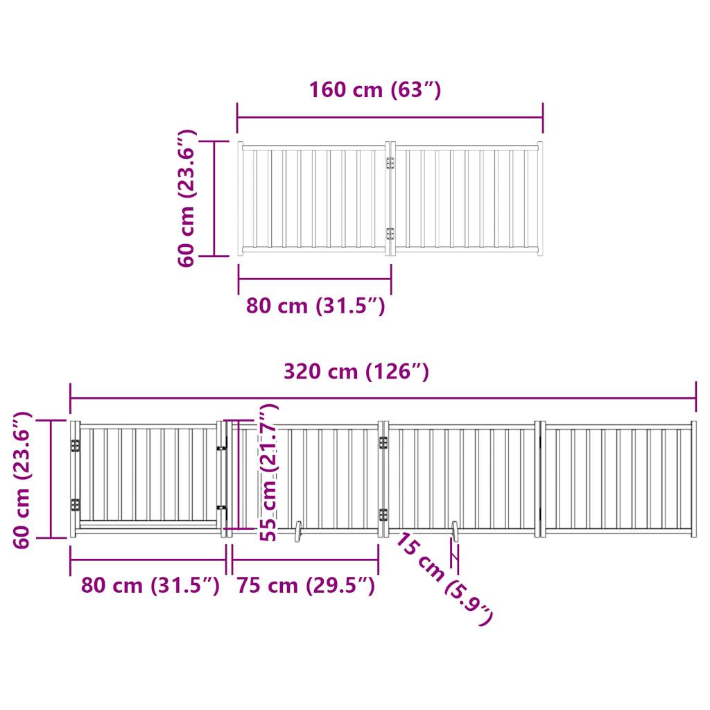 Poartă câini pliabilă cu ușă 12 panouri negru 960 cm, lemn plop GartenMobel Dekor