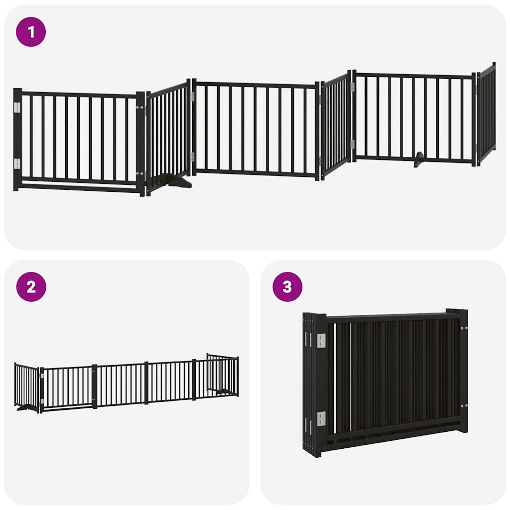 Poartă câini pliabilă cu ușă 6 panouri negru, 480 cm, lemn plop GartenMobel Dekor